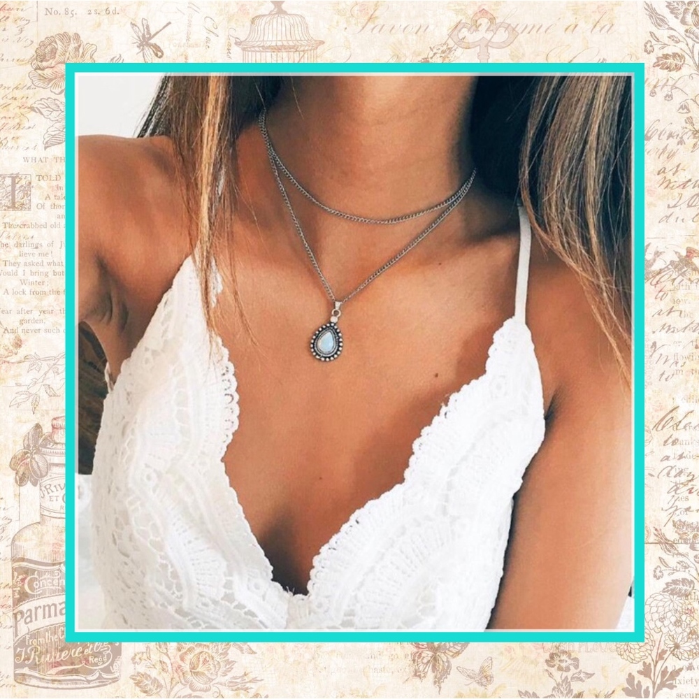 🌺 OPAL PENDANT NECKLACE BOHO MOONSTONE TEARDROP